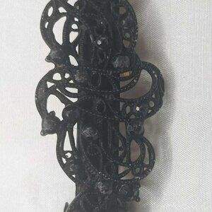 Vintage Black Filigree Hair Clip with Rhinestones — Designer Styling Accessory